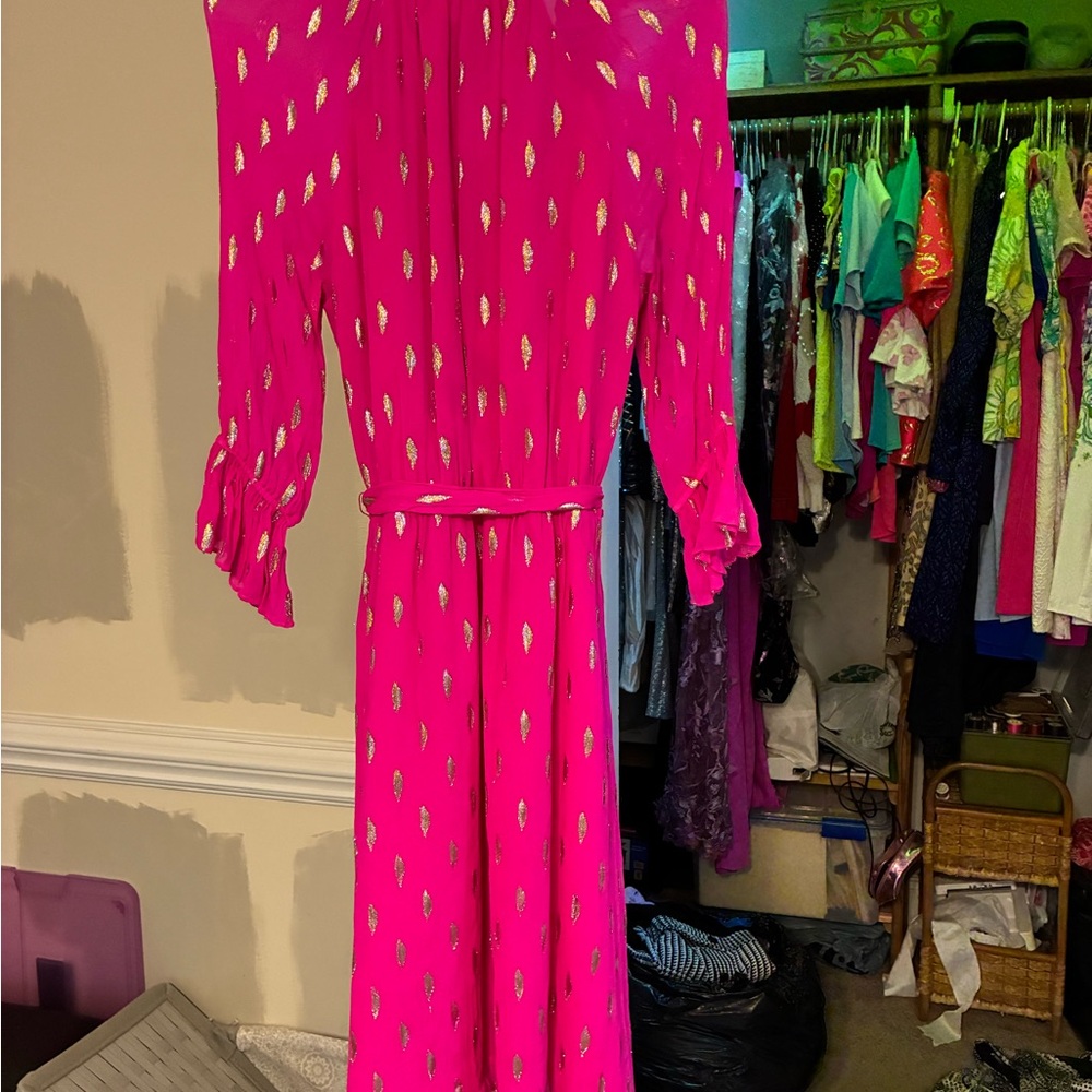 Lilly Pulitzer Vibrant Pink Dress with Gold Accents size medium. - Picture 5 of 6